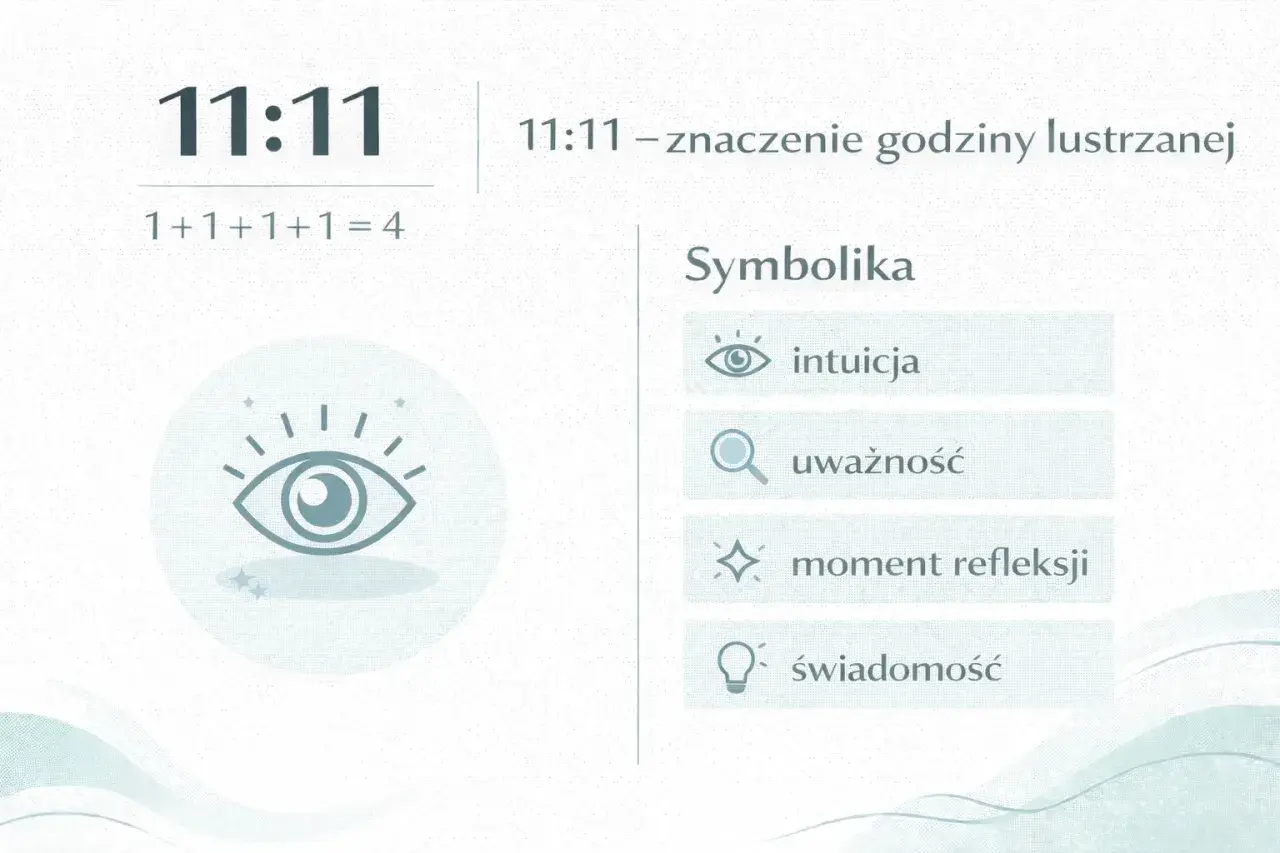 Godzina 11:11, symbol lustrzanej godziny, zaprasza do intuicji, uważności i świadomości.
