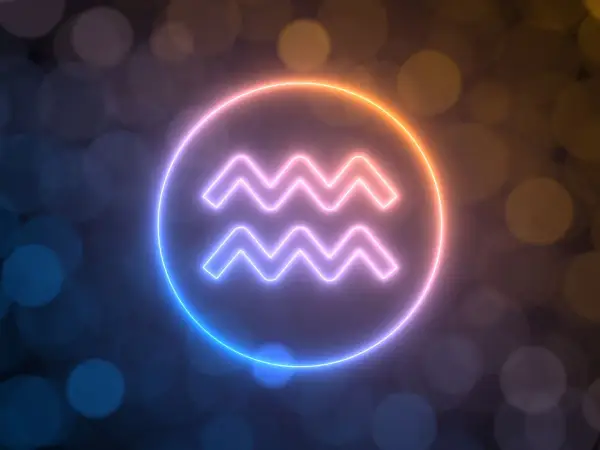 Neonowy symbol Wodnika, znaku zodiaku dla osób urodzonych 22 stycznia, otoczony poświatą.